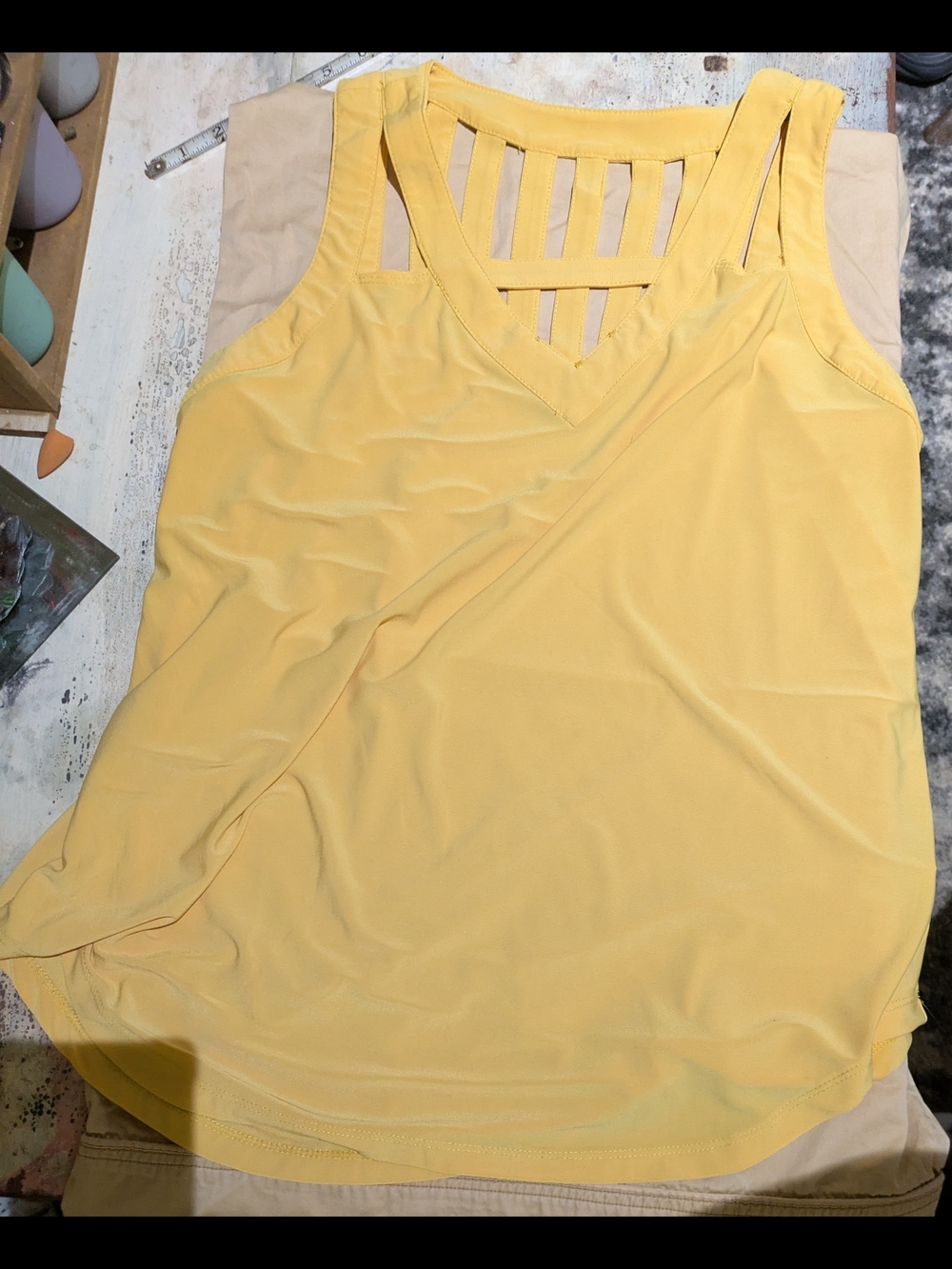AUW Yellow Strappy V-Neck Tank with Ladder Back